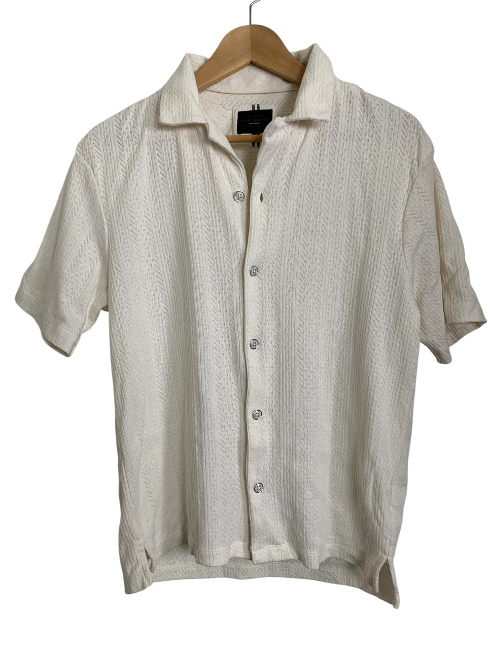 Marc Asher Pointelle Knit Button Front Shirt  Men’s S Ivory Resort Coastal Beach